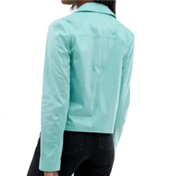 ASOS DESIGN Ultimate Faux Suede Cropped Moto Biker Jacket in Mint Green Size 16 - Picture 3 of 15